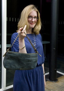 Julie Hutchison with handbag